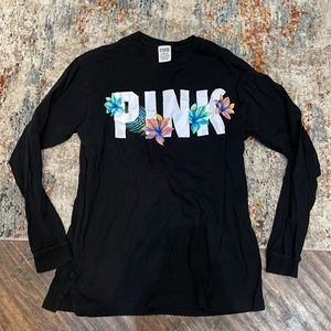 💖Victoria’s Secret PINK long sleeve black with embroidered flower detail SMALL